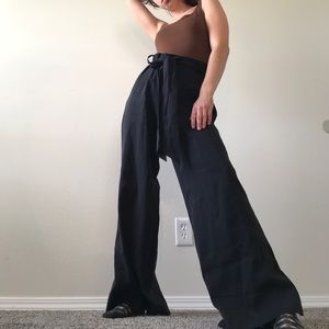 vintage black wide leg tie waist pants